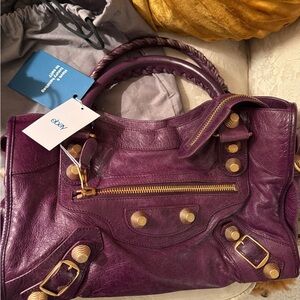 Balenciaga Purple First City Bag 2Way gold hardware